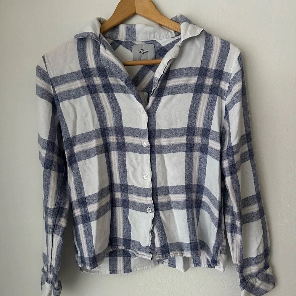 Rails Womens White Blue Plaid Button Down Hunter Vanilla Chambray Lounge Set